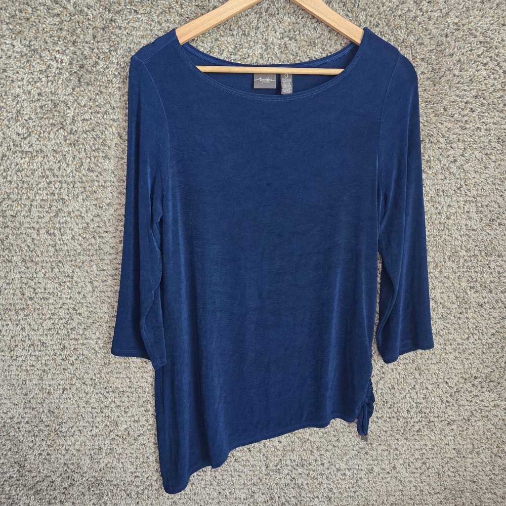 Chicos Travelers Top Womens 0 US Small Blue‎ Slinky Scoop Neck Blouse Stretch